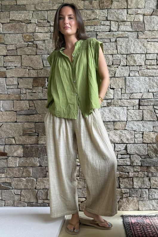 Elsie Pure Cotton Cap Sleeve Blouse Olive